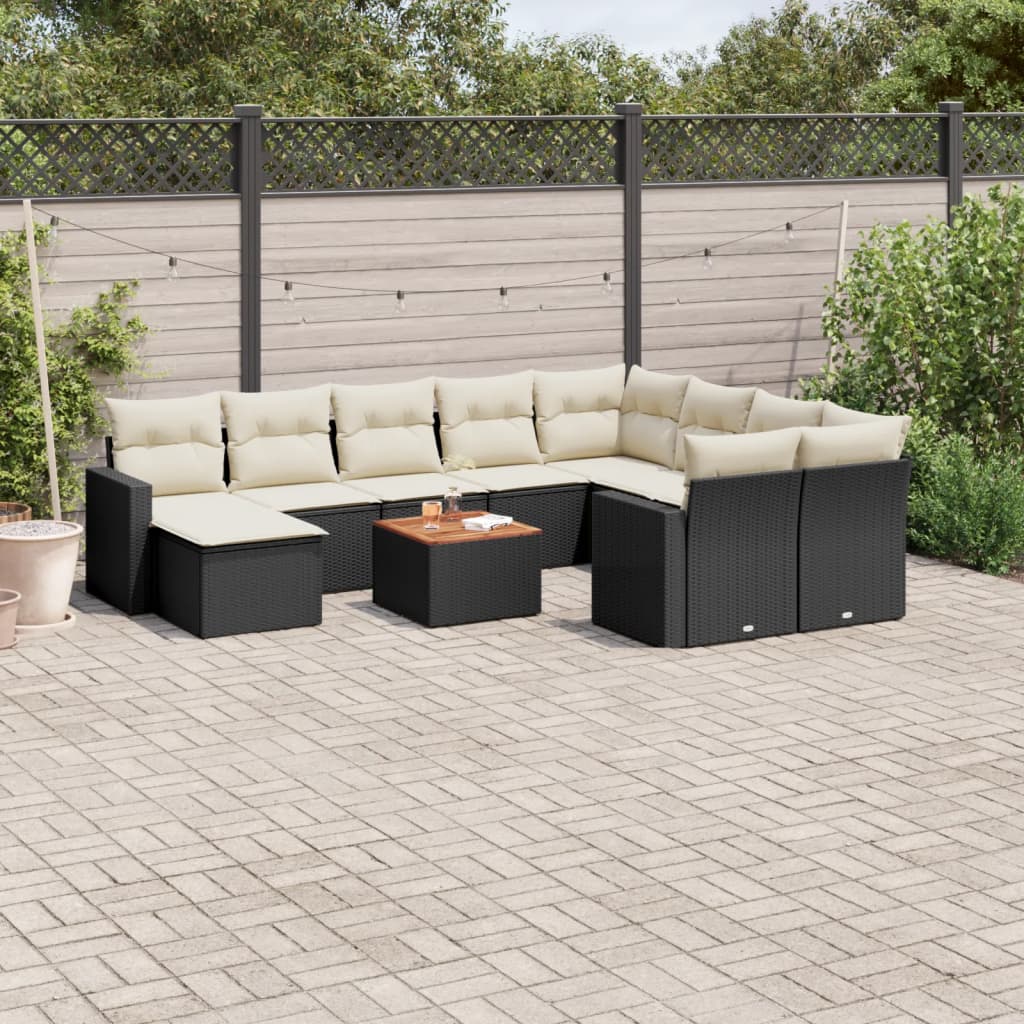 vidaXL Salon de jardin 11 pcs avec coussins Noir Résine tressée