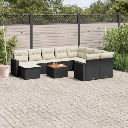 vidaXL Salon de jardin 11 pcs avec coussins Noir Résine tressée