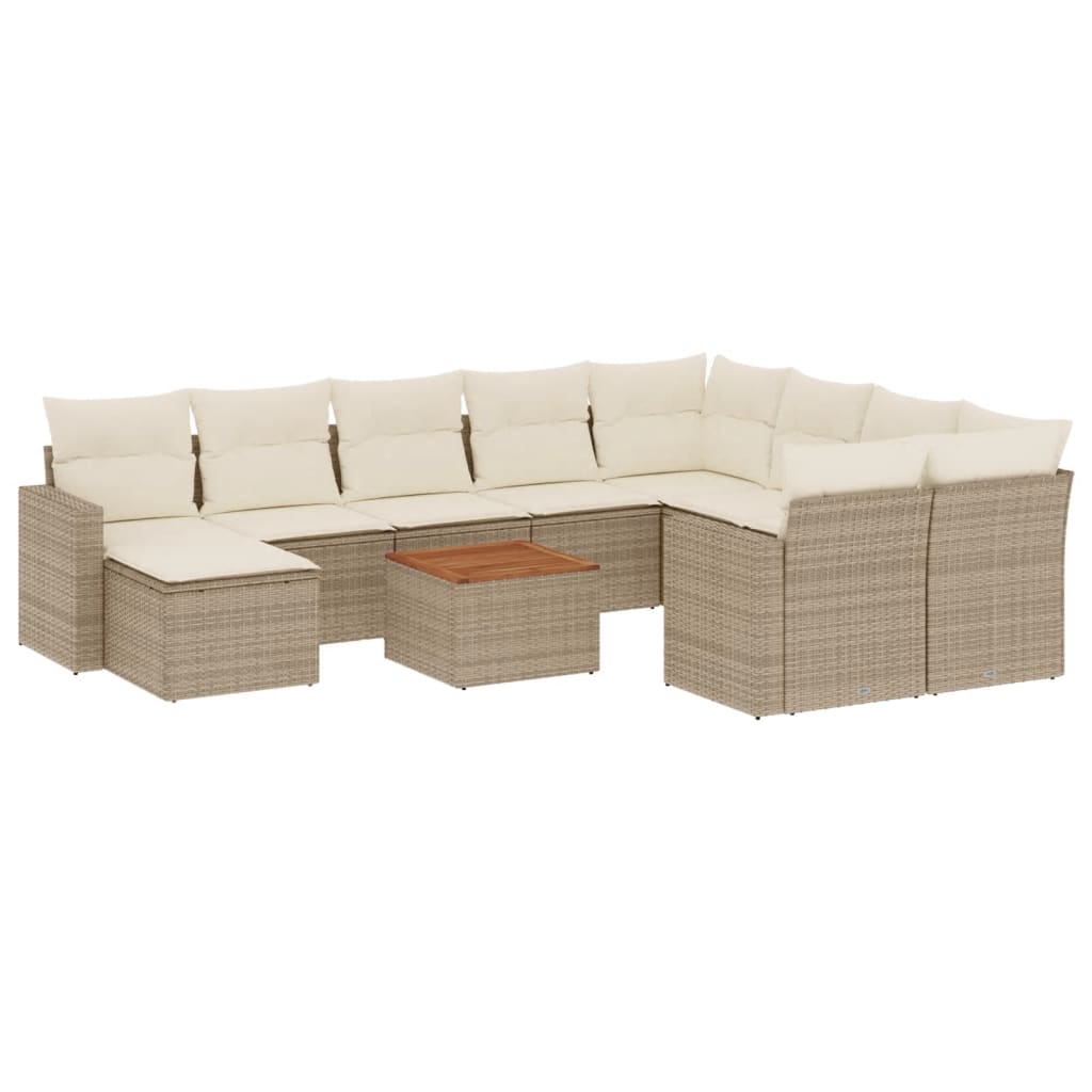 vidaXL Ensemble de canapés de jardin 11 pcs avec coussins en rotin synthétique beige