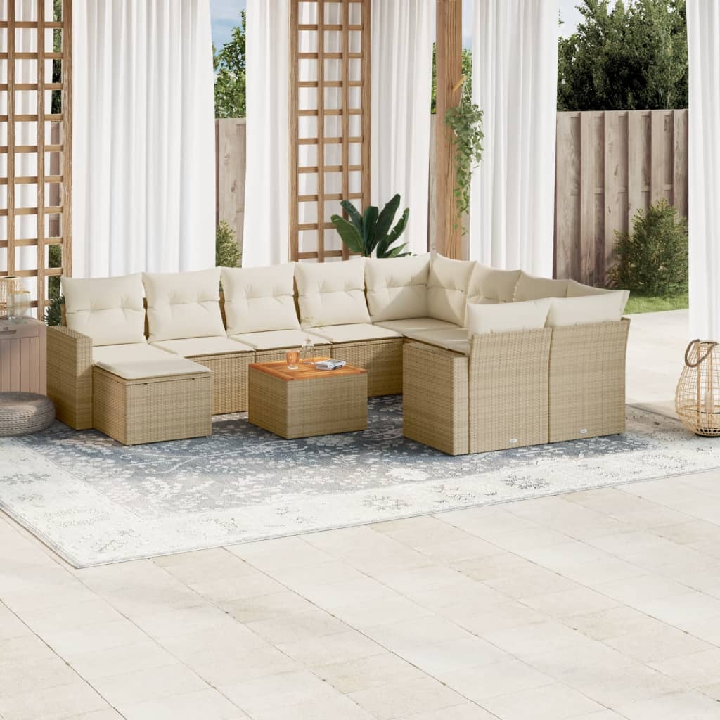 vidaXL Ensemble de canapés de jardin 11 pcs avec coussins en rotin synthétique beige