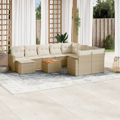 vidaXL Ensemble de canapés de jardin 11 pcs avec coussins en rotin synthétique beige