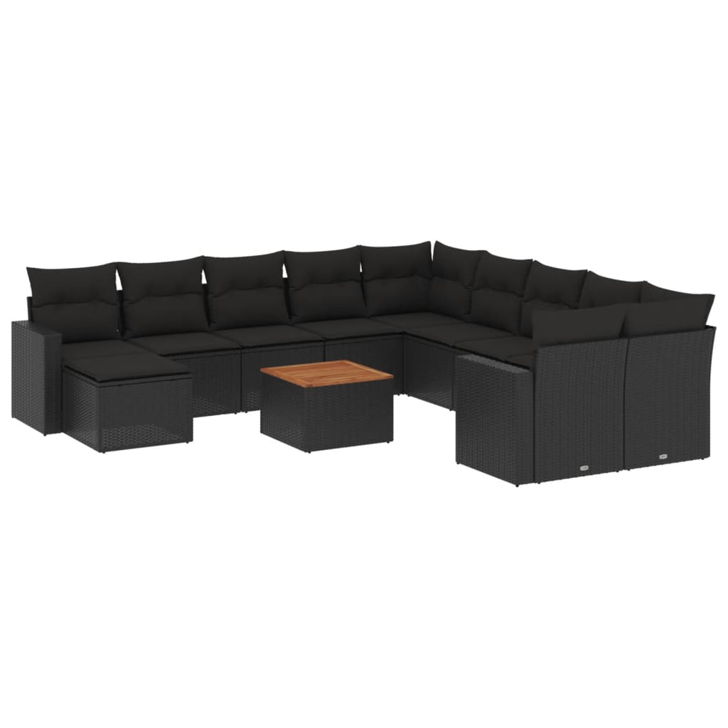 vidaXL Ensemble de canapés de jardin 12 pcs avec coussins Noir Résine tressée