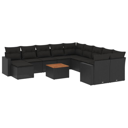 vidaXL Ensemble de canapés de jardin 12 pcs avec coussins Noir Résine tressée