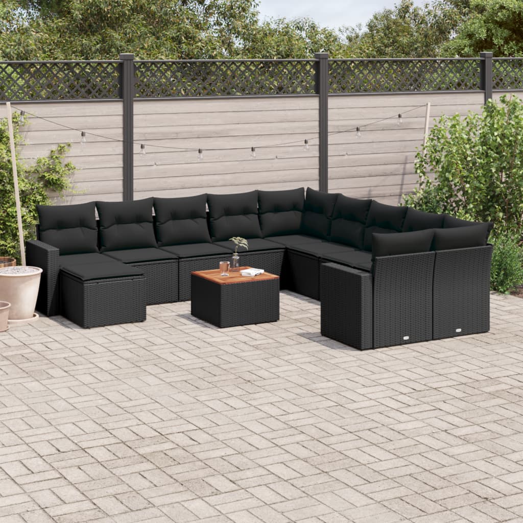 vidaXL Ensemble de canapés de jardin 12 pcs avec coussins Noir Résine tressée