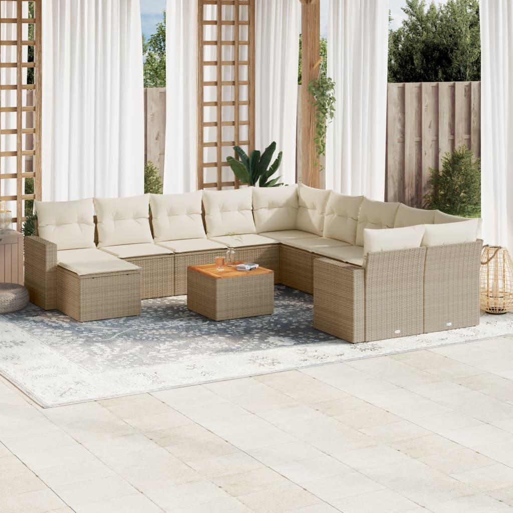 vidaXL Salon de jardin 12 pcs avec coussins résine tressée beige