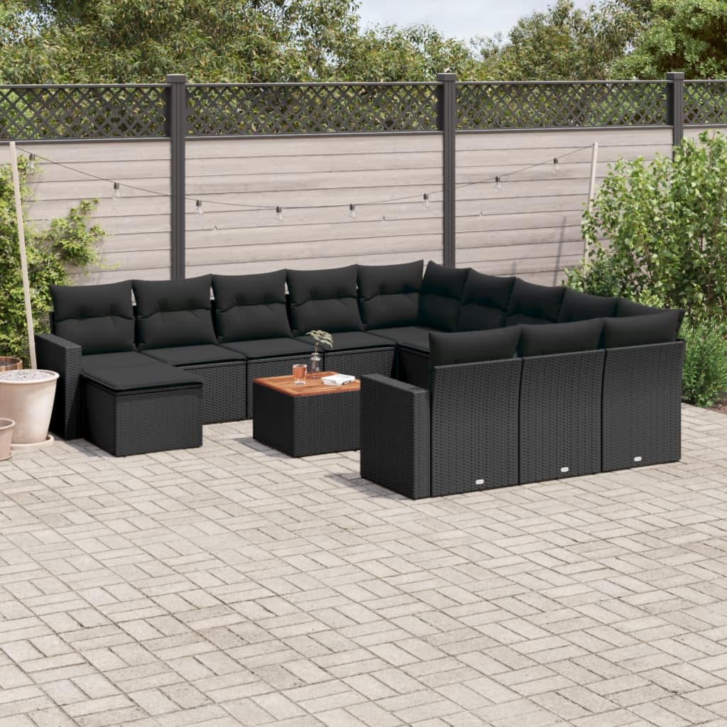 vidaXL Ensemble de canapés de jardin 13 pièces avec coussins résine tressée noire