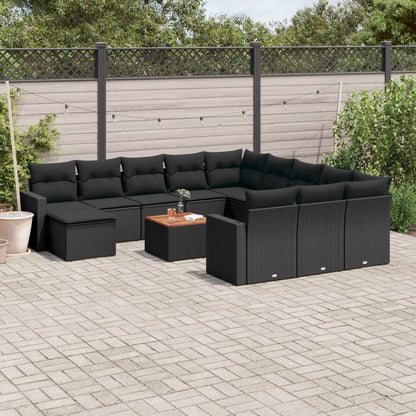 vidaXL Ensemble de canapés de jardin 13 pièces avec coussins résine tressée noire