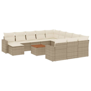 vidaXL Salon de jardin 13 pcs avec coussins Résine tressée Beige