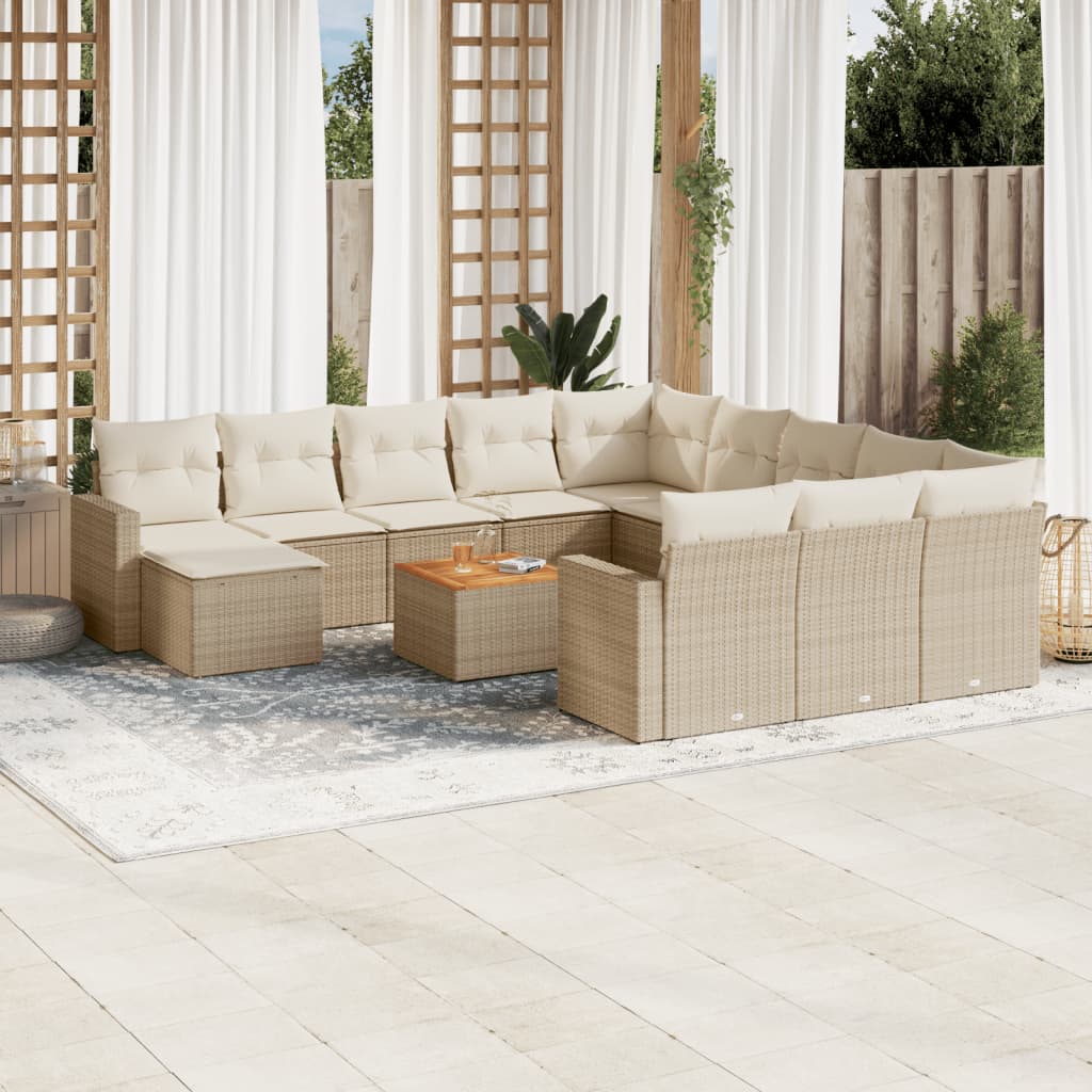 vidaXL Salon de jardin 13 pcs avec coussins Résine tressée Beige