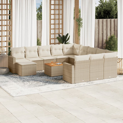 vidaXL Salon de jardin 13 pcs avec coussins Résine tressée Beige