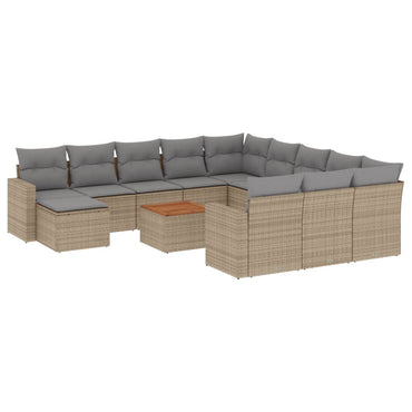 vidaXL Salon de jardin 13 pcs avec coussins Résine tressée Beige
