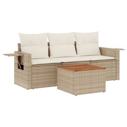 vidaXL 4-tlg. Garten-Sofagarnitur mit Kissen Beige Poly Rattan