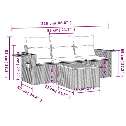 vidaXL 4-tlg. Garten-Sofagarnitur mit Kissen Beige Poly Rattan