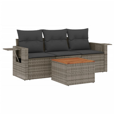 vidaXL Salon de jardin 4 pcs avec coussins Gris Résine tressée