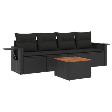 vidaXL Ensemble de canapés de jardin 5 pcs avec coussins, résine tressée noire