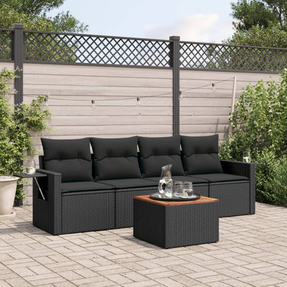 vidaXL Ensemble de canapés de jardin 5 pcs avec coussins, résine tressée noire