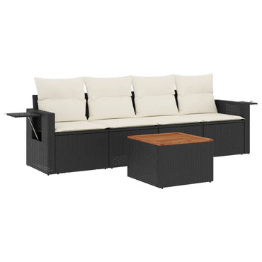 vidaXL Ensemble de canapés de jardin 5 pcs avec coussins, résine tressée noire