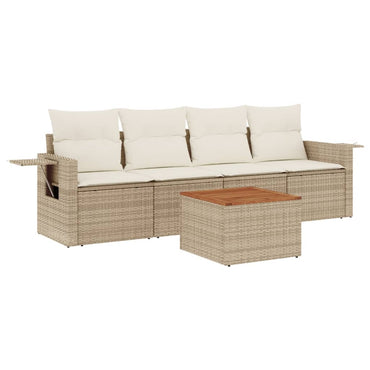 vidaXL Ensemble de canapés de jardin 5 pcs avec coussins Beige résine tressée