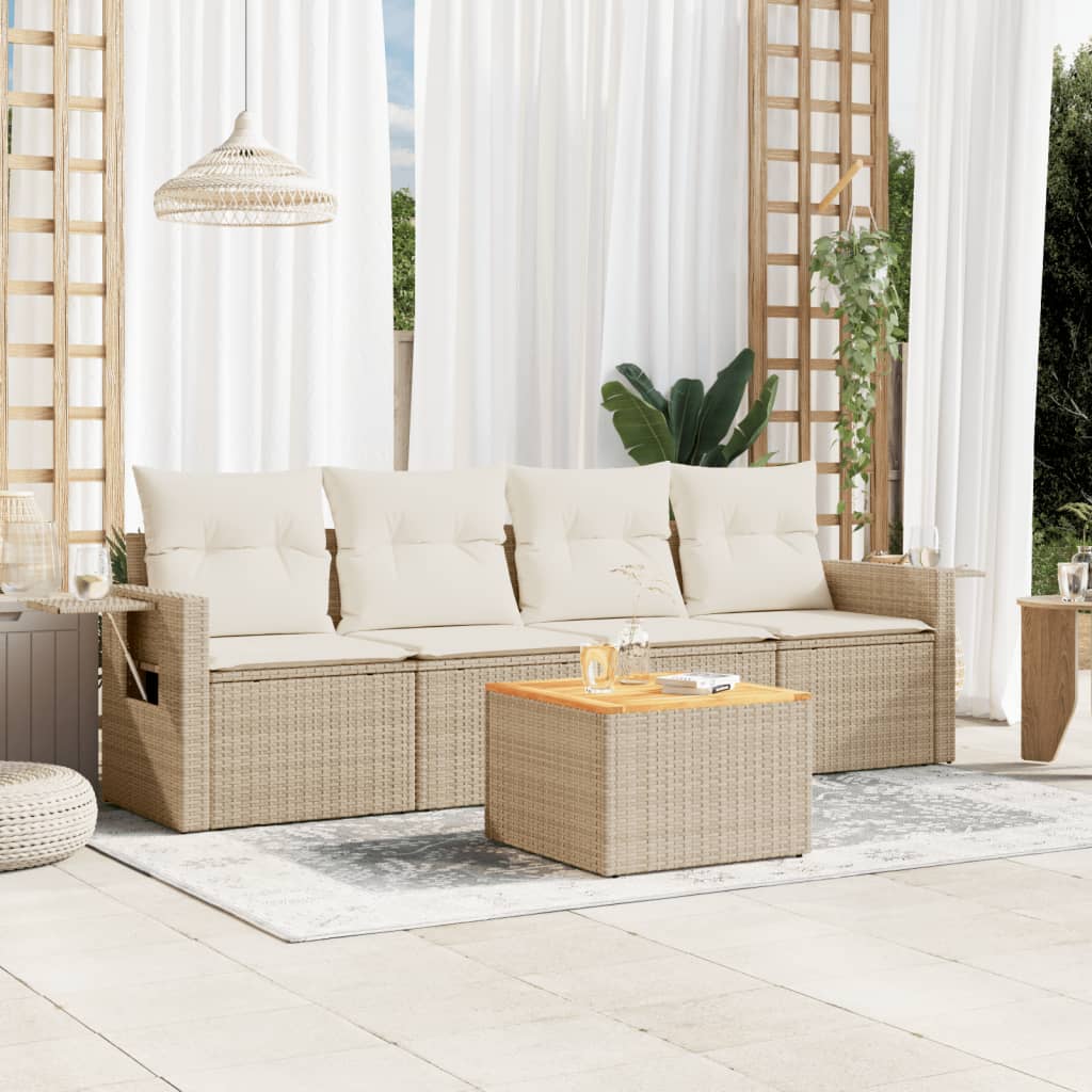 vidaXL Ensemble de canapés de jardin 5 pcs avec coussins Beige résine tressée