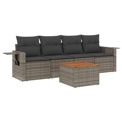 vidaXL Ensemble de canapés de jardin 5 pièces avec coussins en rotin synthétique gris