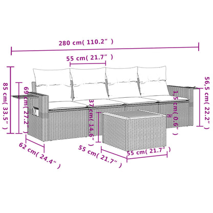 vidaXL Ensemble de canapés de jardin 5 pièces avec coussins en rotin synthétique gris
