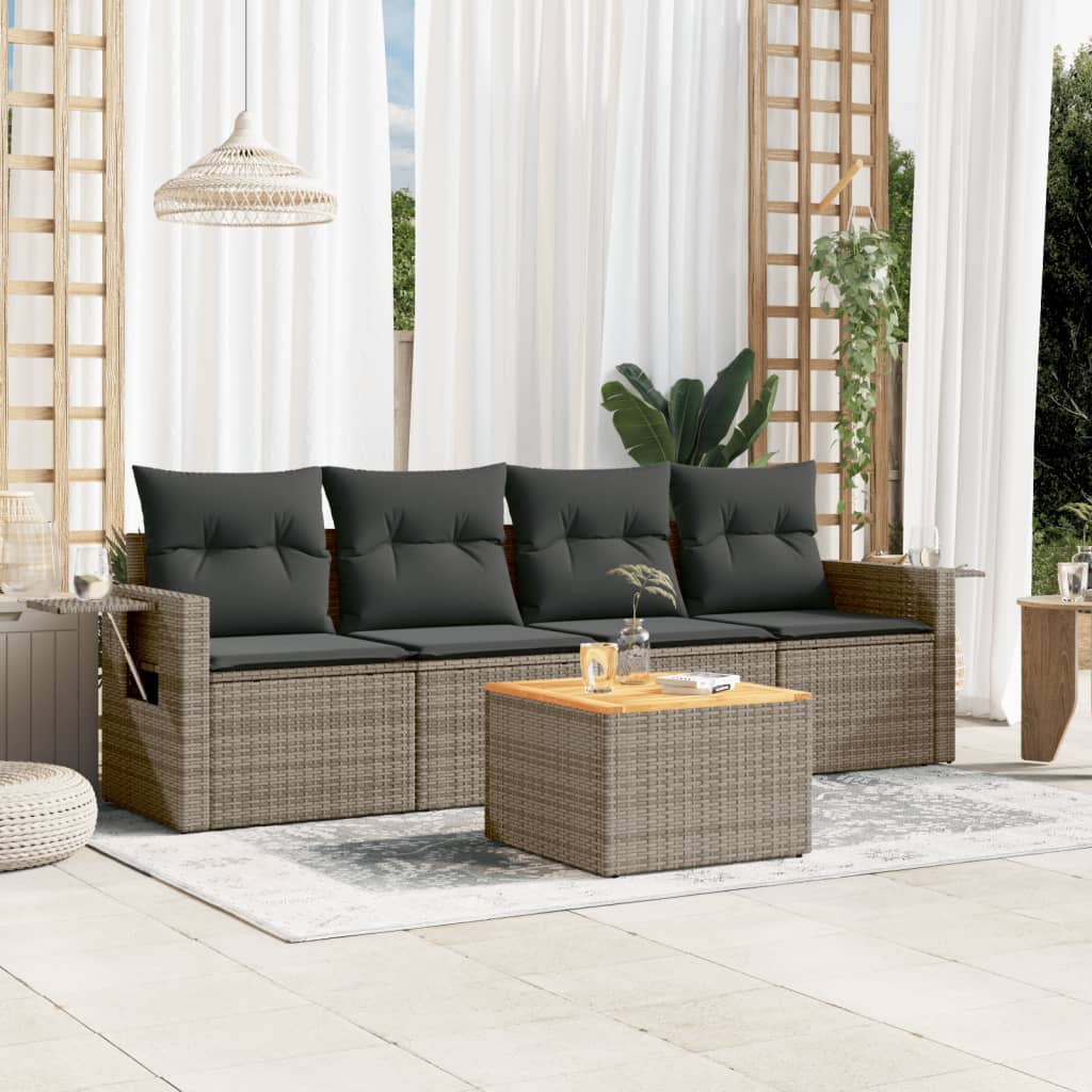 vidaXL Ensemble de canapés de jardin 5 pièces avec coussins en rotin synthétique gris