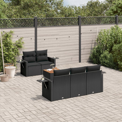 vidaXL Salon de jardin 6 pcs avec coussins Noir Résine tressée