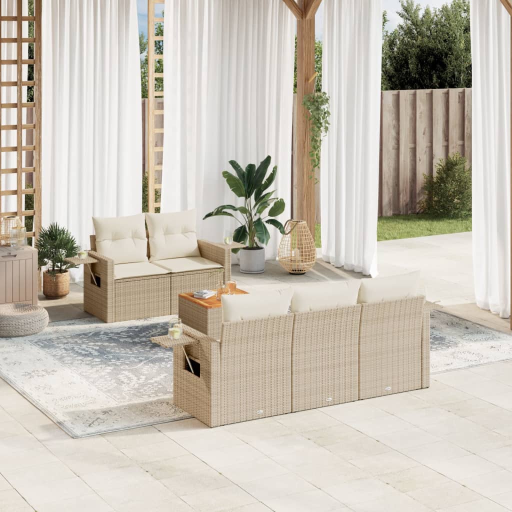 vidaXL Salon de jardin 6 pcs avec coussins beige résine tressée