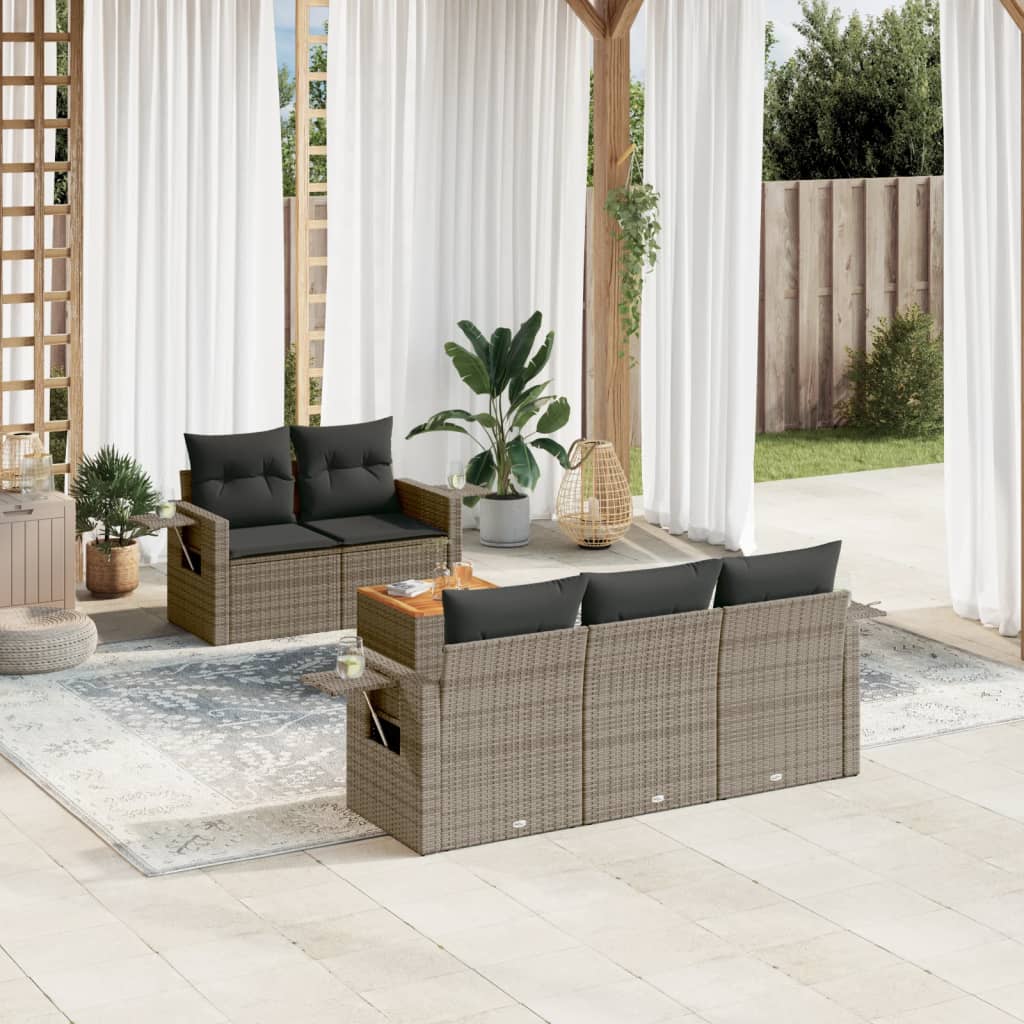 vidaXL Ensemble de canapés de jardin 6 pcs avec coussins gris résine tressée