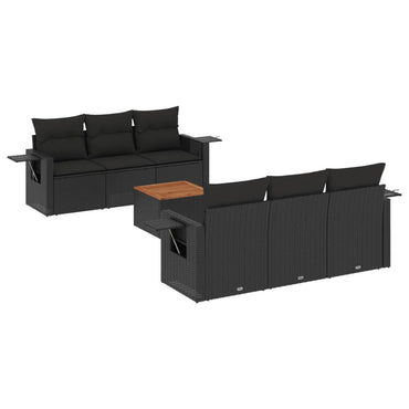 vidaXL Salon de jardin 7 pcs avec coussins Noir Résine tressée