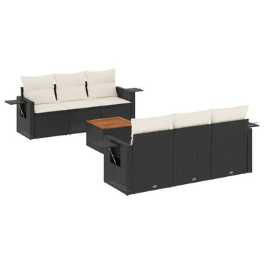 vidaXL Salon de jardin 7 pcs avec coussins Noir Résine tressée