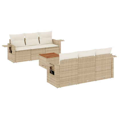 vidaXL Salon de jardin 7 pièces avec coussins en résine tressée beige