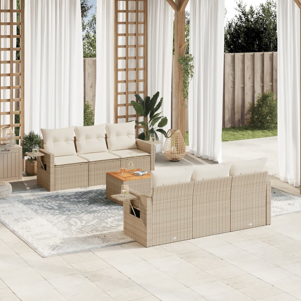 vidaXL Salon de jardin 7 pièces avec coussins en résine tressée beige