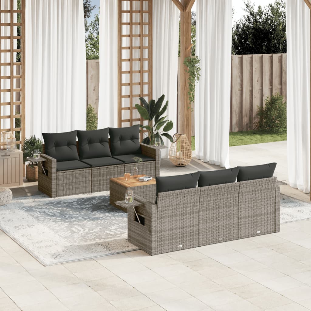 vidaXL Ensemble de canapés de jardin 7 pcs avec coussins Gris Résine tressée