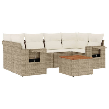 vidaXL Salon de jardin 7 pièces avec coussins en résine tressée beige