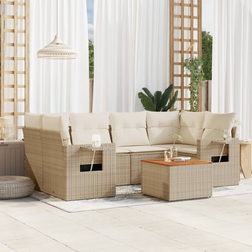 vidaXL Salon de jardin 7 pièces avec coussins en résine tressée beige