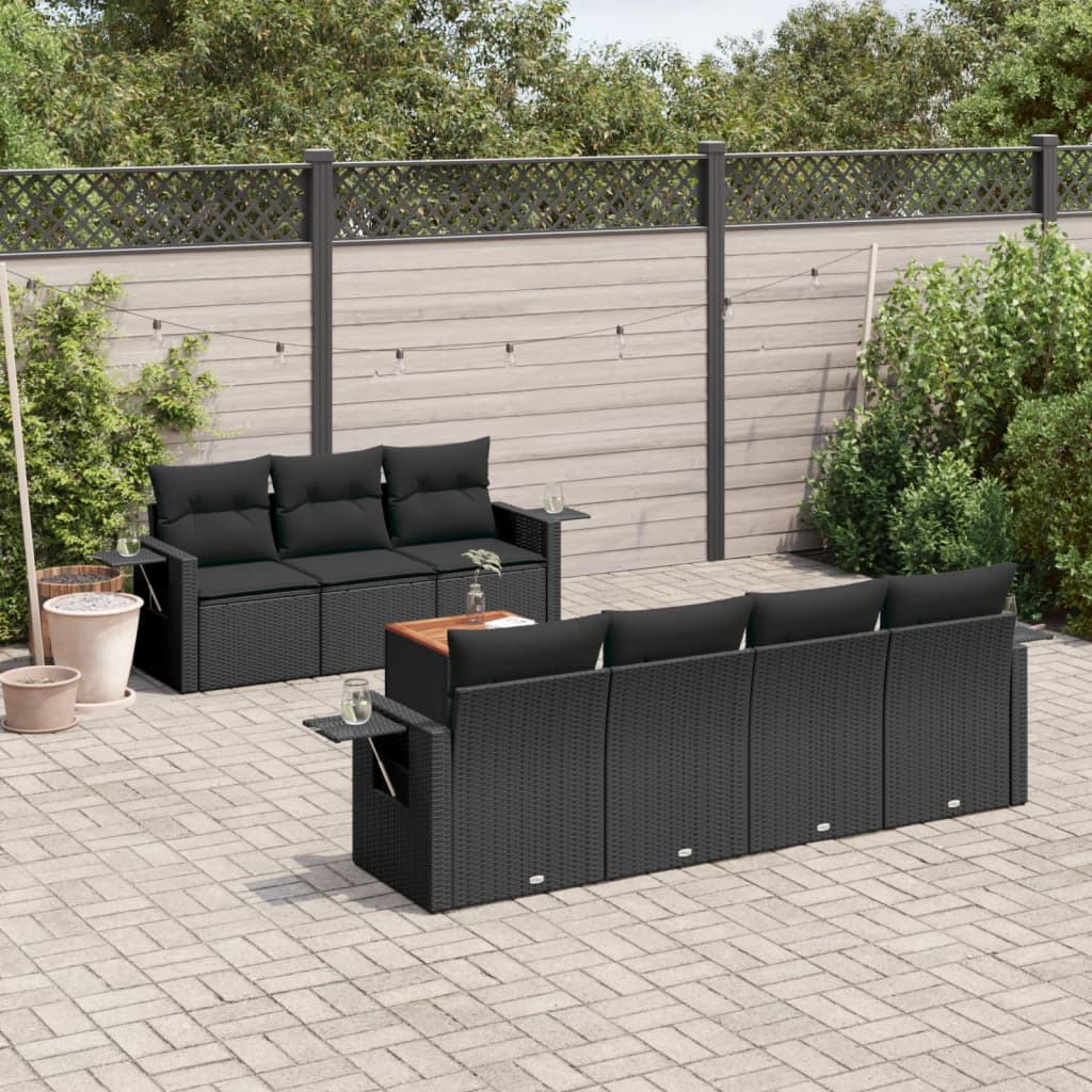 vidaXL Ensemble de canapés de jardin 8 pièces avec coussins résine tressée noir