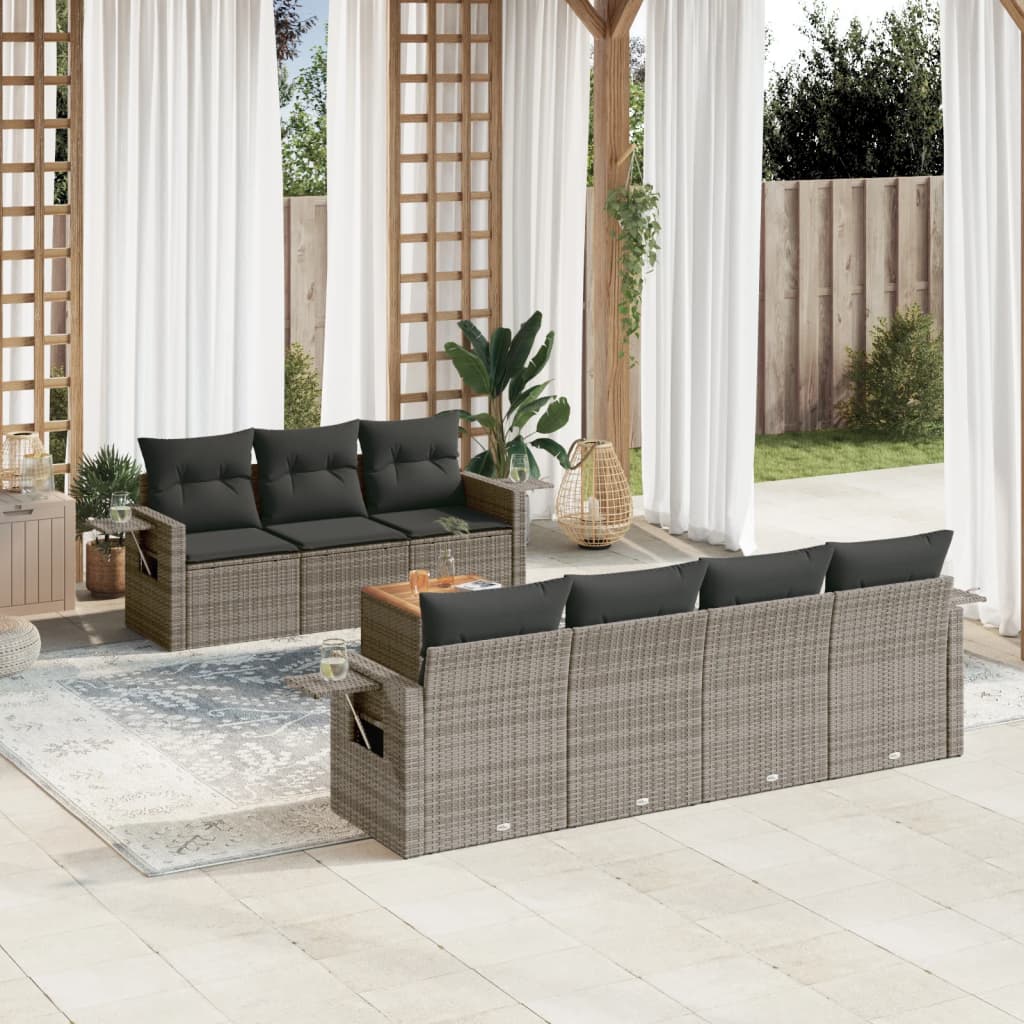vidaXL Ensemble de canapés de jardin 8 pièces avec coussins en résine tressée grise
