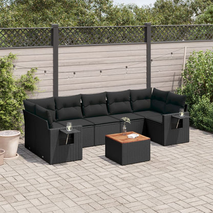 vidaXL Ensemble de canapés de jardin 8 pièces avec coussins résine tressée noir