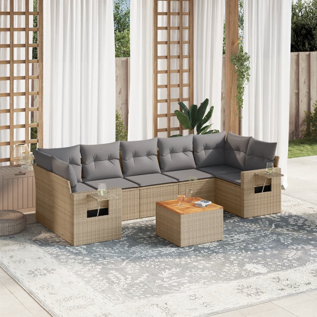 vidaXL Canapé d'angle de jardin 8 pcs avec coussins Résine tressée Beige