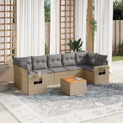 vidaXL Canapé d'angle de jardin 8 pcs avec coussins Résine tressée Beige