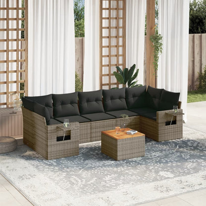 vidaXL Ensemble de canapés de jardin 8 pièces avec coussins en résine tressée grise