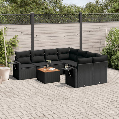 vidaXL Salon de jardin 9 pcs avec coussins Noir Résine tressée