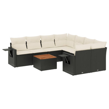 vidaXL Salon de jardin 9 pcs avec coussins Noir Résine tressée