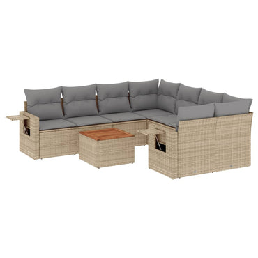 vidaXL Salon de jardin 9 pcs avec coussins Résine tressée Beige