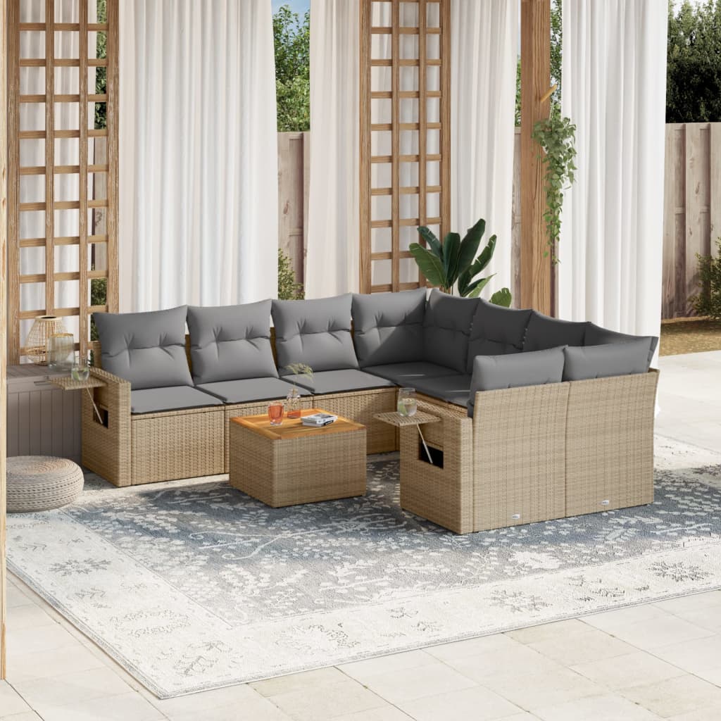 vidaXL Salon de jardin 9 pcs avec coussins Résine tressée Beige