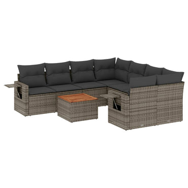 vidaXL Salon de jardin 9 pcs avec coussins Résine tressée Gris