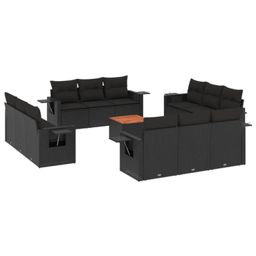 vidaXL Ensemble de canapés de jardin 13 pièces avec coussins résine tressée noire