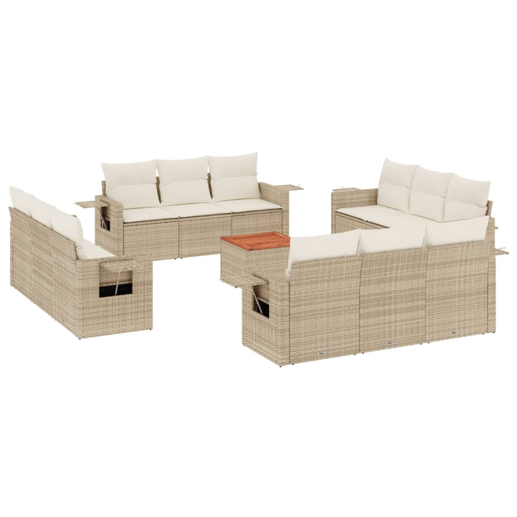 vidaXL Salon de jardin 13 pcs avec coussins Résine tressée Beige