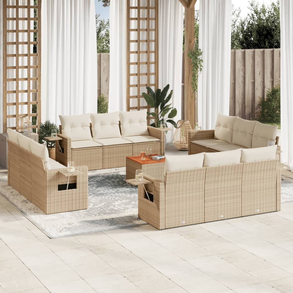 vidaXL Salon de jardin 13 pcs avec coussins Résine tressée Beige